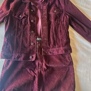 Women's Burgundy Corduroy Jacket & Skirt Set